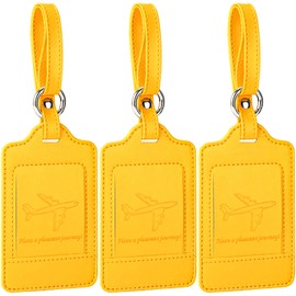 Teskyer Luggage Tags, 3 Pack Premium PU Leather Luggage Tags for Suitcases, Privacy Protection Travel Bag Tags, Yellow
