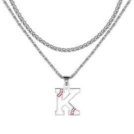 Lantine Baseball Initial Necklace A-Z Letter Pendant Name Necklace Stainless Steel 26 Alphabet Charm Sports Athletes Accessories Jewelry for Team Lover Fans 61cm, Stainless Steel, No Gemstone