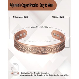 Wollet Copper Magnetic Bracelet for Women, Copper Cuff Bracelet - 16cm Magnetic Bracelet with Gift Box(CPB-2049-FBA)