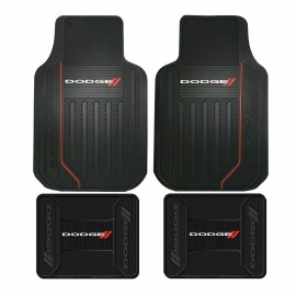 Mopar Front & Rear DODGE LOGO Floor Mats Rubber All Weather Factory Liners Black Red