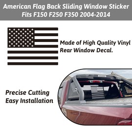 Zhizhong Rear Middle Window Decal Compatible with Ford F150 F250 F350 2004-2014, American Flag Back Center Sliding Window Glass Sticker (Matte Black)