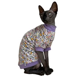 Sphynx Hairless Cat Cute Summer Cotton T-Shirts Pet Clothes,Round Collar Kitten Shirts Cats Apparel (Flor Do Campo, X-Large (Pack of 1))