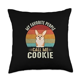 Retro Corgi Cookie Gifts Outfit My Favorite People Call Me Cookie Cute Corgi Lovers Grandma Throw Pillow, 18x18, Multicolor