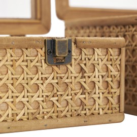 Deco 79 Rattan Handmade Decorative Box Woven Decorative Keepsake Boxes with Bronze Latches, Set of 2 Storage Boxes 7", 6"W, Brown