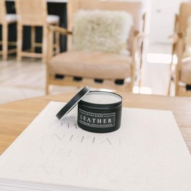 River Birch Leather Scented Candle 2-Pack | Premium, All-Natural, Non-Toxic Soy | Two 8 oz. Black Matte Tin Travel Candles | Cozy Relaxing Gifts for Home