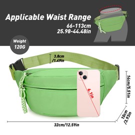 Long Keeper Bum Bag Waist Fanny Pack for Women Men Fashion Waist Packs Bumbag Cross Body Adjustable Travel Waist Bag Large Pockets for Running Hiking Outdoor (Green)