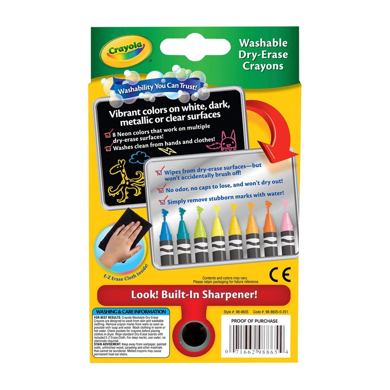 Crayola, Dry-Erase Neon Crayons, Art Tools, 8 Count, Washable, Perfect