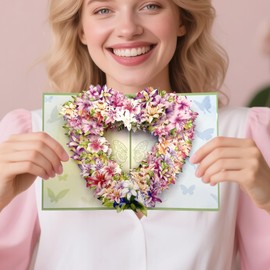 CawrdWhish Greeting Cards Butterfly Flower, Forever Flower Bouquet 3D Pop Up Birthday Gifts for Women Wife Mom Daughter Sister Aunt Grandmother, Anniversary Card, With Envelope