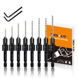 8 Pack Woodworking Countersink Drill Bits Set 3in1, Heavy Duty 6542 Pilot Drill Bits Depth Adjustable, 82-Degree Chamfer, 6mm Hex Shank, for #4#6#8#10#12#14 Screws in Soft & Hard Wood