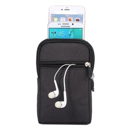 DFV mobile - Universal Multi-functional Vertical Stripes Pouch Bag Case Zipper Closing Carabiner for O2 XDA IIs - Black (17 x 10.5 cm)