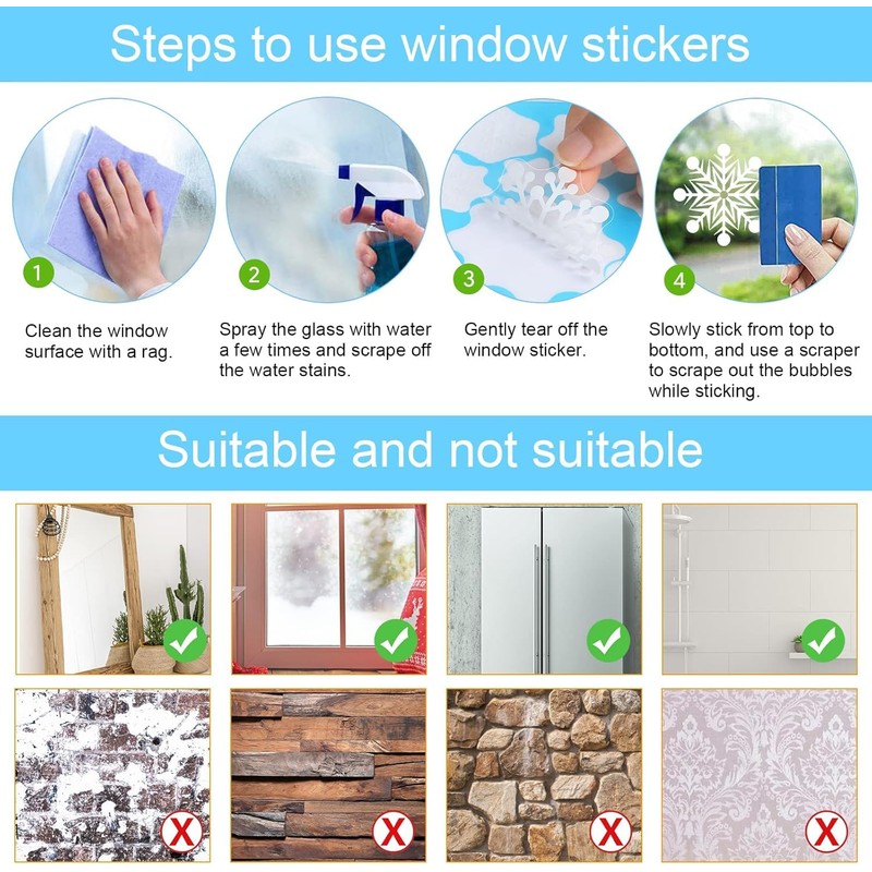 Christmas Window Stickers,202 pcs Double Sided Christmas Window Cling, 9