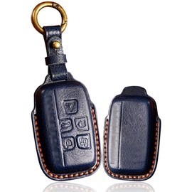ontto Leather Car Key Case Cover Fits Discovery Defender LR2 LR4 Range Rover Evoque Velar Jaguar XE XF XJ Car Remote Control Key Fob Protective Case Key Case-A Blue