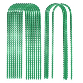 Nigh 10 Inches Garden Stakes Rebar Landscape Staples, 6 Pcs U-Type Tent Staples Trampoline Stakes with Chisel Point end, Safety Ground Anchor (Green) (GS-3)