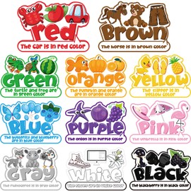 11 Pieces Color Cutouts Color Poster Fruit Animal Vegetable Word Color Bulletin Board Set with 100 Pieces Adhesive Glue Point Dots for Toddler Kid Learning Color Classroom Decoration, 16.5 x 11.5 Inch