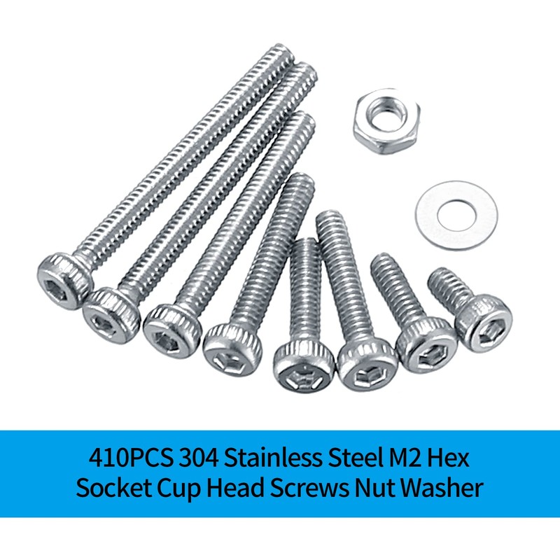 410 Piece M2 Hex Socket Screw Set, 304 Stainless Steel
