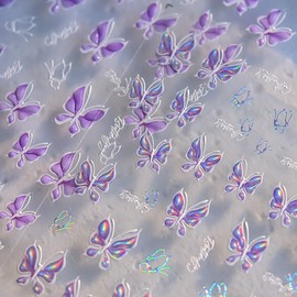 Butterfly Nail Art Stickers Purple Butterfly Nail Stickers Butterfly Nail Decals Self Adhesive Purple Nail Art Stickers Decals Spring Nail Art Supplies for Women DIY Manicure Nail Art Decorations