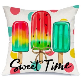AACORS Summer Pillow Cover 18x18 Inch Ice Cream Popsicle Decor Farmhouse Seasonal Pillow Case Decorations for Home Sofa Couch AA720-18