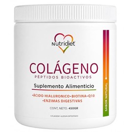 NUTRIDIET Peptidos Bioactivos de Colageno Hidrolizado, + Ácido Hialurónico +Biotina, Vitamina C +Coenzima Q10 + Enzimas Digestivas | para Piel, Cabello y Uñas 450 gr | Sin sabor, Sin azcucar, Sin edulcorantes, Alta pureza y absorcion, Calidad Premium.