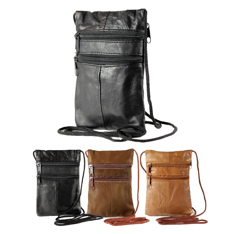 Genuine Soft Leather Neck Passport Holder/Pouch and Purse (Brown)