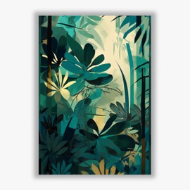 Spiffing Prints Jungle Forms IV – Abstract Tropical Wall Art in Emerald and Gold - Small - Unframed
