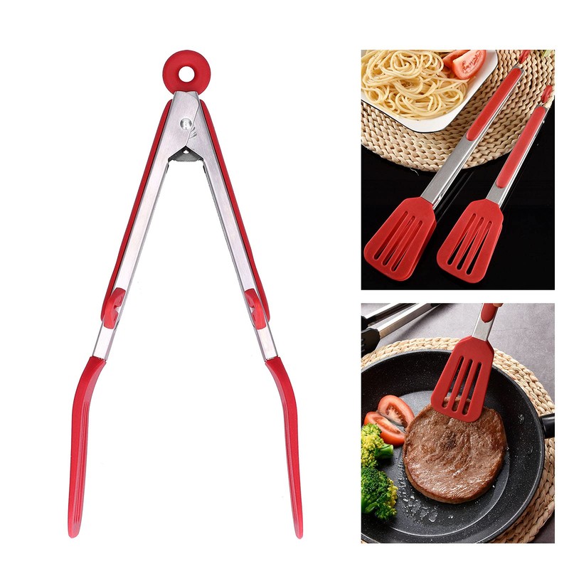 Pinzas para Bistec, Espátula de Silicona de Acero Inoxidable para