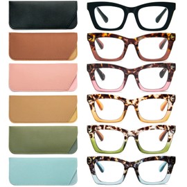 REAVEE 6 Pack Oprah Style Reading Glasses for Women Blue Light Blocking Cute Square Computer Readers with Spring Hinge 4.0
