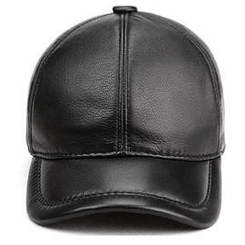 MALINRSSE Men's Lambskin Leather Baseball Cap for Outdoor Sports Winter Hat Black