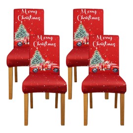 Christmas Chair Covers Set of 4, Christmas Decorations Stretch Removable Washable Dining Room Chair Protector Slipcovers for Xmas Decor Holiday Party Home Decoracion De Navidad (Christmas 1, 4 PCS)