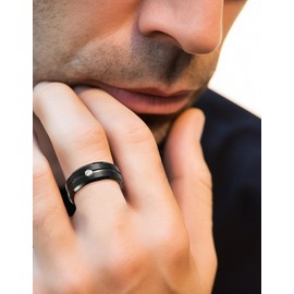 MomentWish 8mm Black Tungsten Rings, Valentine's Day Gift Birthday Gifts, Promise Ring for Him, Black Tungsten Eternity Band-Size10