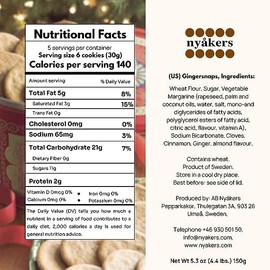 Nyakers Pepparkakor Swedish Ginger Snaps Cookies, Vegan Cookie, Dairy-Free Snacks, Gourmet Cookies, Food Gift for Holidays, Christmas, Thanksgiving - Window Box - 5.3oz (Lemon)
