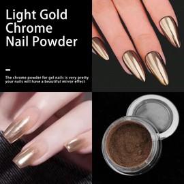 Light Gold Chrome Nail Powder,Metalic Christmas Champagne Chrome Nail Powder Mirror Effect Chrome Powder Pigments for Nails Decoration for DIY (Light gold, M)
