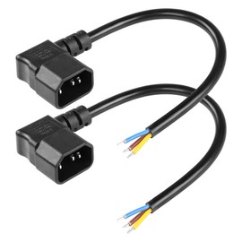 CERRXIAN Pack of 2 1 Foot 90 Degree Left IEC 320 C14 Plug 3 Pin with Open Wiring Stripped Heavy Duty Replacement C14 to Blank Wire Power Supply Cable, Open Pigtail Cable