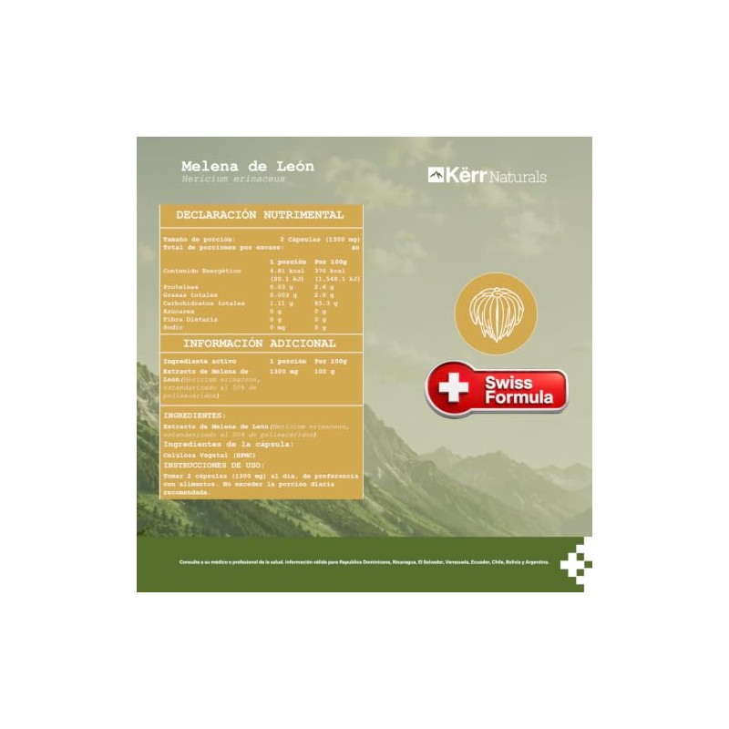 Kërr Naturals, Melena de León Extracto 1300 mg, 120 cápsulas