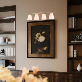 KSANA Large Bathroom Light Fixtures, 4-Light Modern Gold Vanity Lights Over Mirror White Fabric Shade Bathroom Vanity Lighting for Bedroom, Kitchen, Hallway