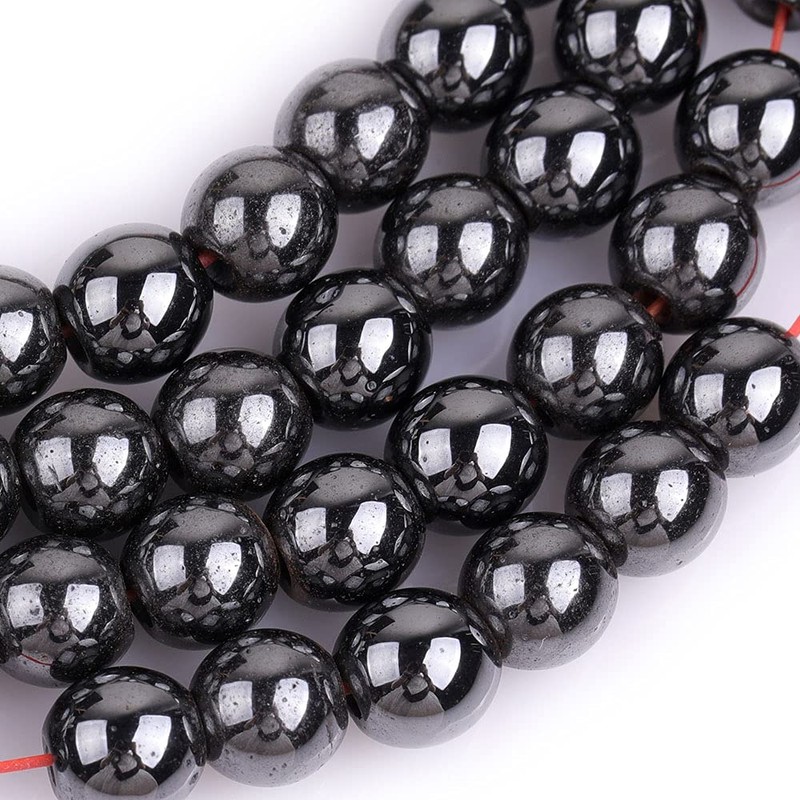 GEM-Inside Natural 6mm Magnetic Black Hematite Round Gemstone Semi Precious