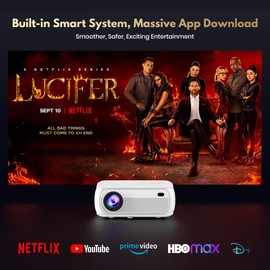 Projector with WiFi and Bluetooth, Mini Projector 4K Support, Outdoor Movie Projector, Zoom & Keystone Projector, Native 1080P Movie, Portable Outdoor Projector, White