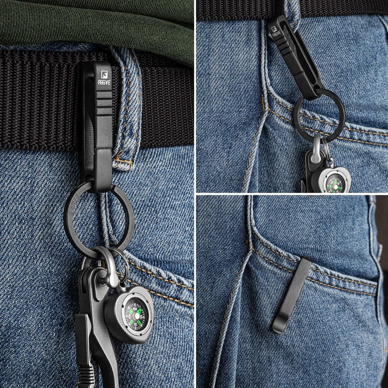FEGVE Titanium Key Holder, Belt Clip, Belt Loop, Carabiner, Stylish,