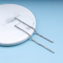 Cimenexe Bohemian Square Diamond Drop Earrings Tassel Cz Earrings Crystal Stud Earrings Rhinestone Drop Studs Earrings Cz Tennis Tassel Earrings Jewelry for Women and Girls