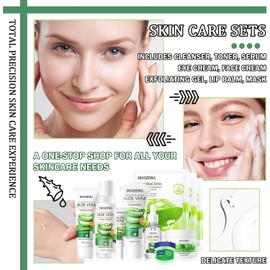 Kit De Cuidado De La Piel, Set De Regalo Para El Cuidado De La Piel Con Limpiador Facial, Tónico, Sérum, Crema Para Ojos, Crema Facial, Gel Exfoliante, Mascarilla Labial Nocturna Y Kit De 3 Ma