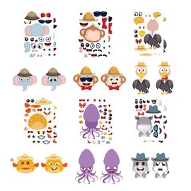 Norinoya Make-a-face Stickers Sheets Make Your Own Unicorn Fantasy Stickers Sheets for Kids Birthday Gift Party Favor Supplies Craft (Animal-3001)