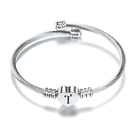 SBI Jewelry Women Initial Bracelet Cuff Silver Letter T Heart Bangle Bracelet gift Wristlet Women Mom Daughter Sister Wife Anniversary Mothers Day Birthday