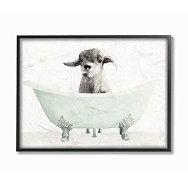 Stupell Industries Baby Llama in A Tub Funny Animal Bathroom Drawing, Stellar Design Studio Wall Art, 11 x 14, Black Framed