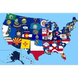 Turxin Flag Maps of the USA Rare Special Edition Maps Paint Art Indoor - POSTER 20x30