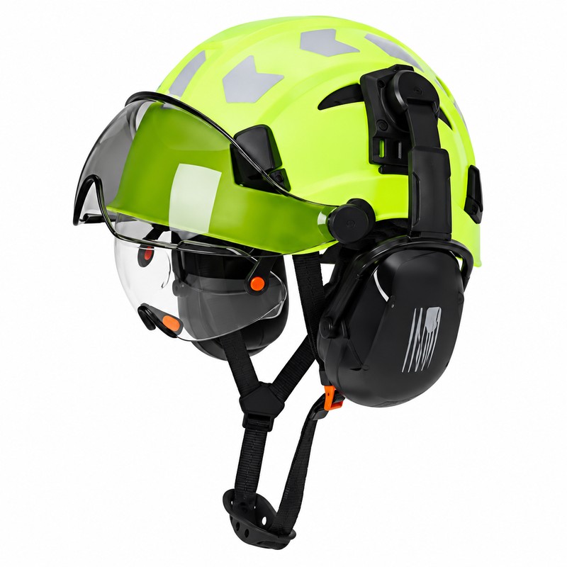 Safety Helmet with Built-In Visor & Removable Earmuffs – Style