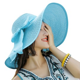 Women's Folable Floppy Hat,Wide Brim Sun Protection Straw Hat, Summer UV Protection Beach Cap(Blue)
