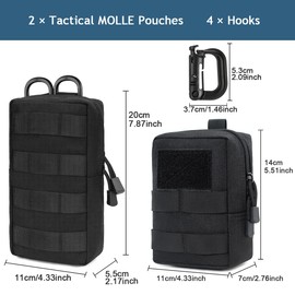 MUCHER 2 Pack Molle Bag Tactical Waist Bags EDC Utility Bum Bag Waist Bag with 4 Hooks Backpack Additional Pockets for Outdoor Hiking Hunting Camping Training