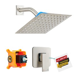 Kuzor 1Pc 304 Stainless Steel Shower Head with Valve, Shower Faucet Set Single Function, Shower Trim Kit with Brass Valve and Rotatable 8 Inch Square Shower Head - Brushed Nickel