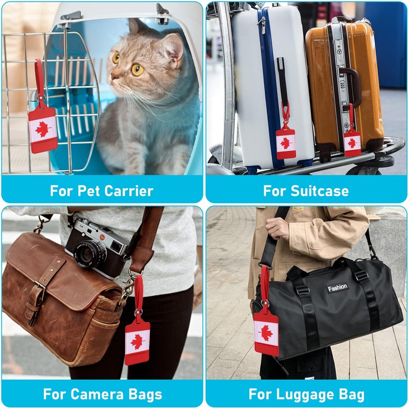 4 Pack Canadian Flag Luggage Tags, Anyos PU Leather Travel