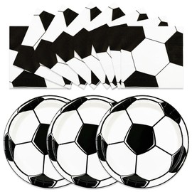 HFBOBP 50PCS Soccer Plates and Napkins Party Decorations, 7inch Disposable Soccer Themed Birthday Paper Plates and Napkins Tableware Set Sports Party Supplies for Birthday Baby Shower Game Favors
