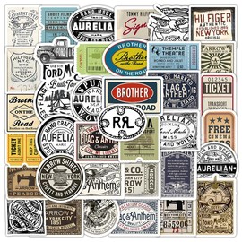 Pack of 50 Retro Tickets Sticker Pack Tickets Sticker Set Waterproof Vinyl Sticker for Laptop Children Cars Motorcycle Bicycle Skateboard Luggage Suitcase Computer Sticker Graffiti Decal